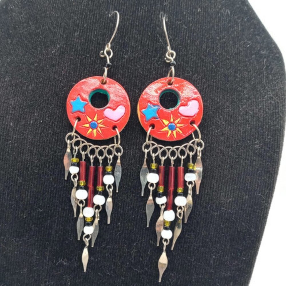 Handmade Women's Earrings Alpaca, Ceramic Multicolor Beads